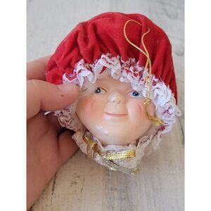 Mrs. Claus face Santa plush red ornament Xmas decor